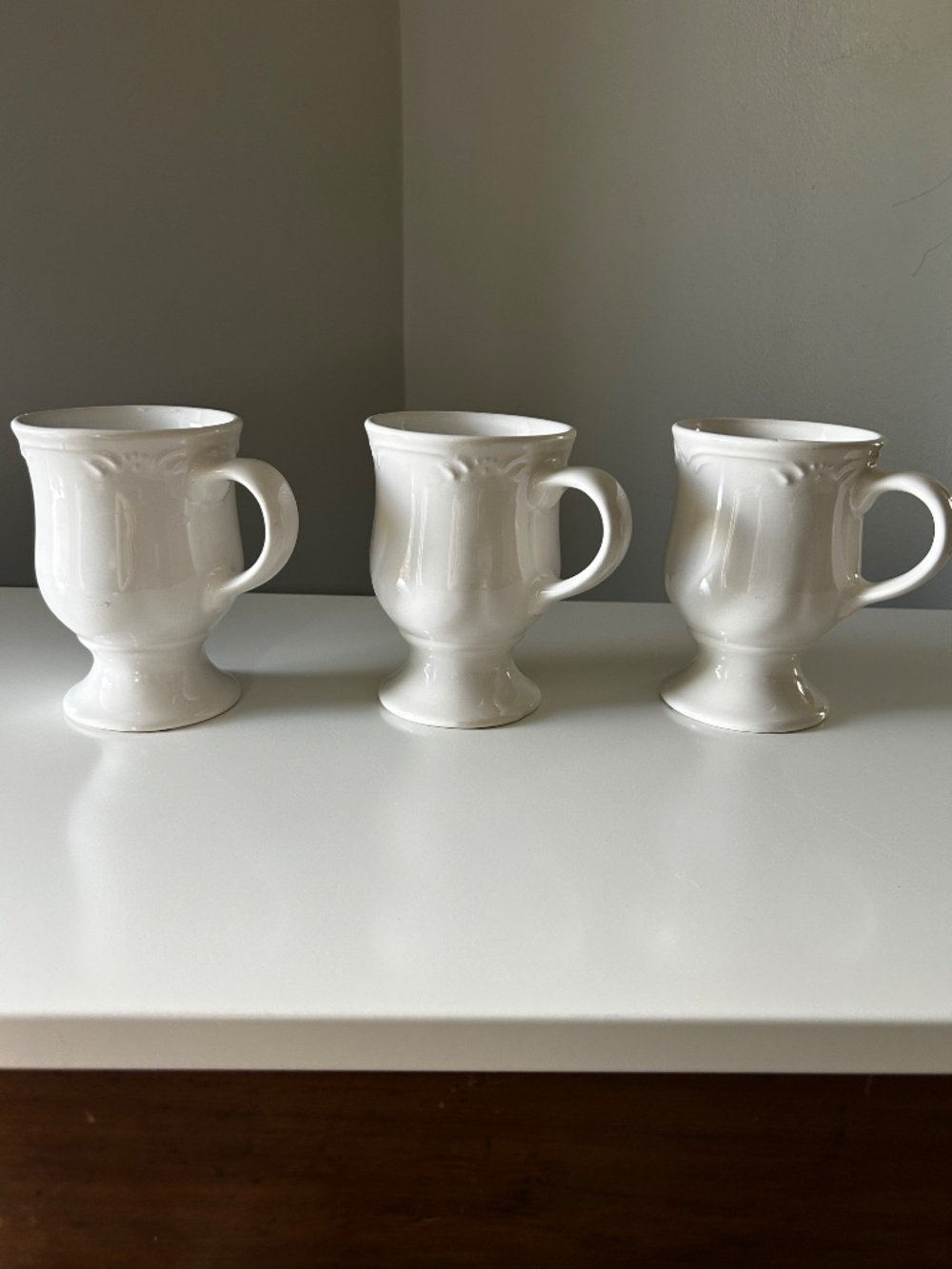 Pfaltzgraff White Ceramic Pottery Mugs Three-Piece Set With Handle Glossy Finish